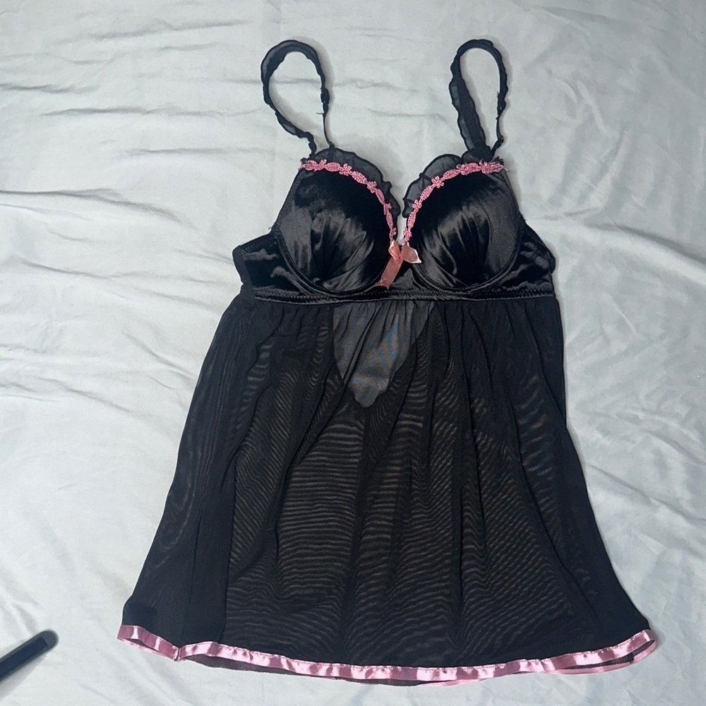 Black and Pink Women's Sheer Lingerie